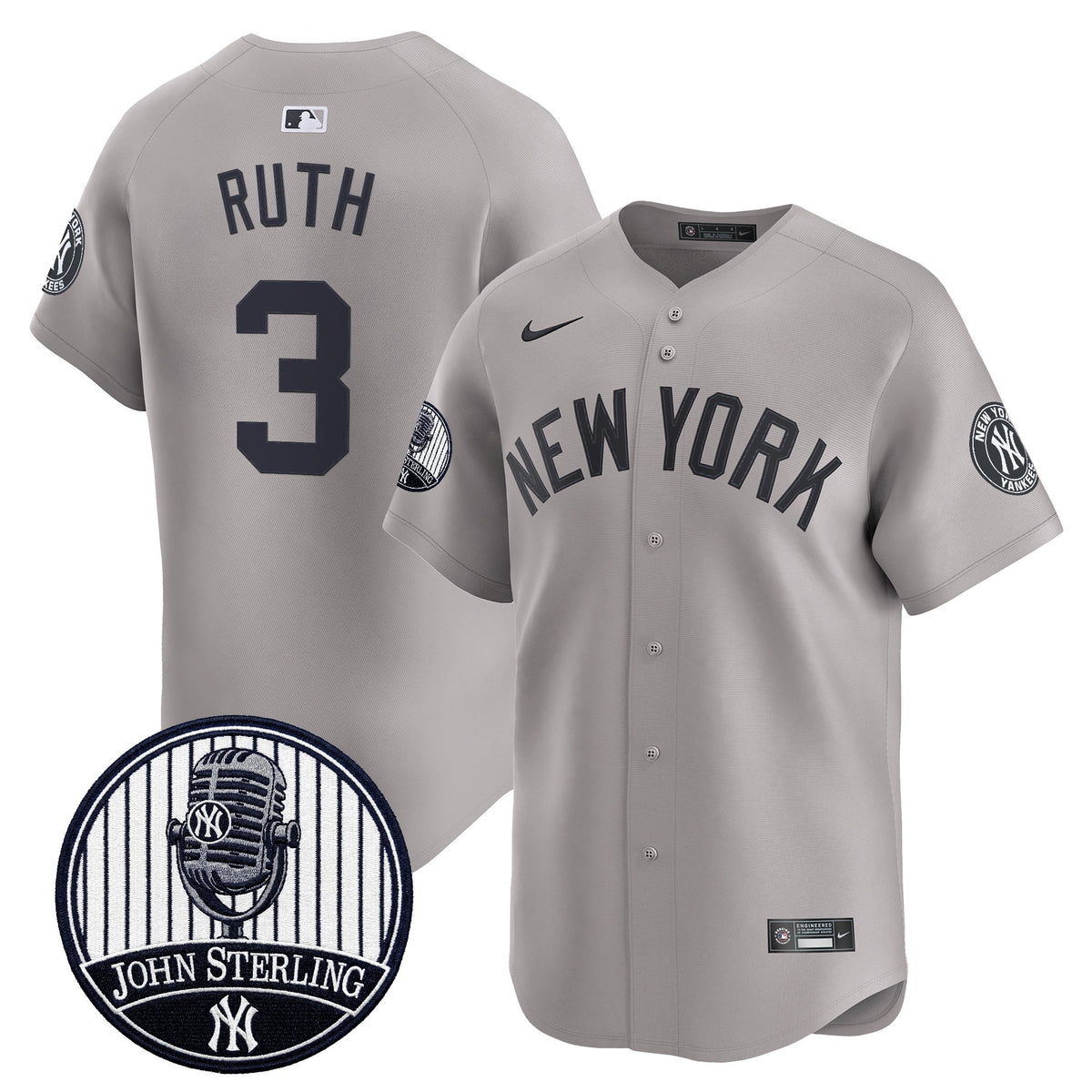 Men's Yankees John Sterling "The Voice of the Yankees" Tribute Patch Vapor Premier Limited Jersey V2 - All Stitched