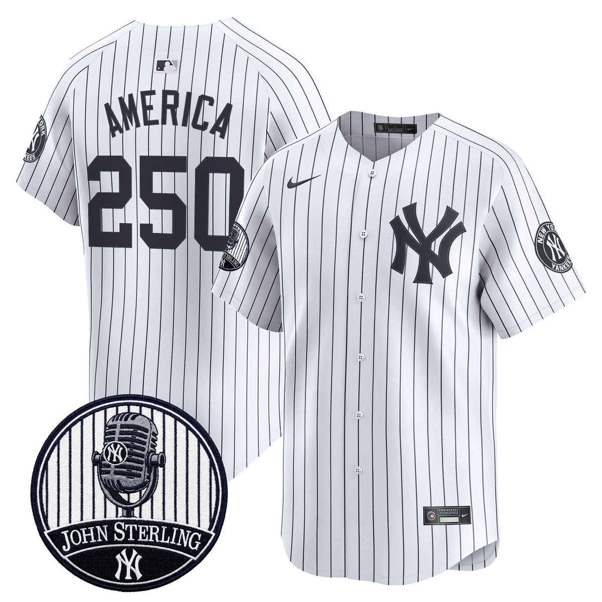 Men's Yankees John Sterling "The Voice of the Yankees" Tribute Patch Vapor Premier Limited Jersey V2 - All Stitched