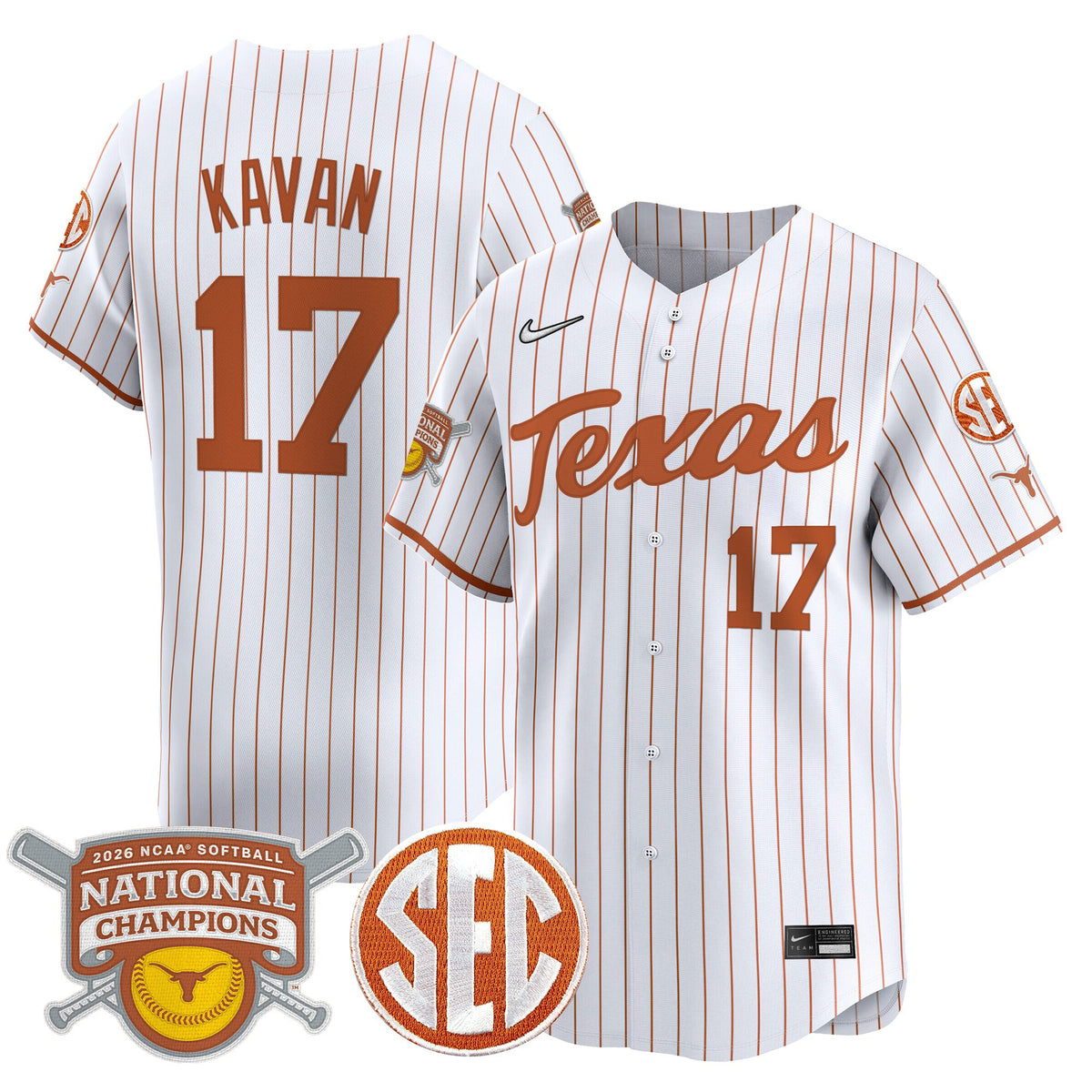 Men's size - Texas Longhorns 2026 Softball National Champions Vapor Premier Limited Jersey - All Stitched