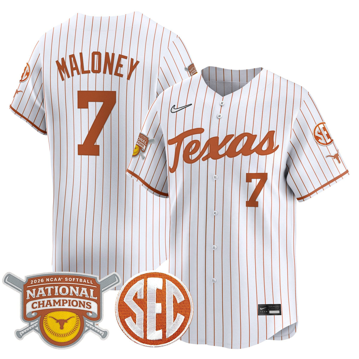 Men's size - Texas Longhorns 2026 Softball National Champions Vapor Premier Limited Jersey - All Stitched