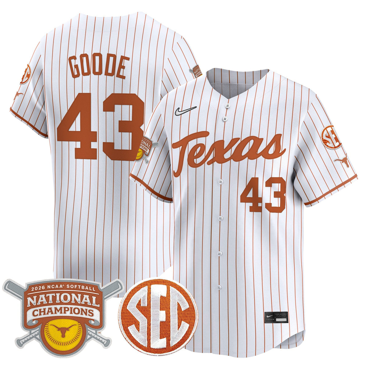 Men's size - Texas Longhorns 2026 Softball National Champions Vapor Premier Limited Jersey - All Stitched