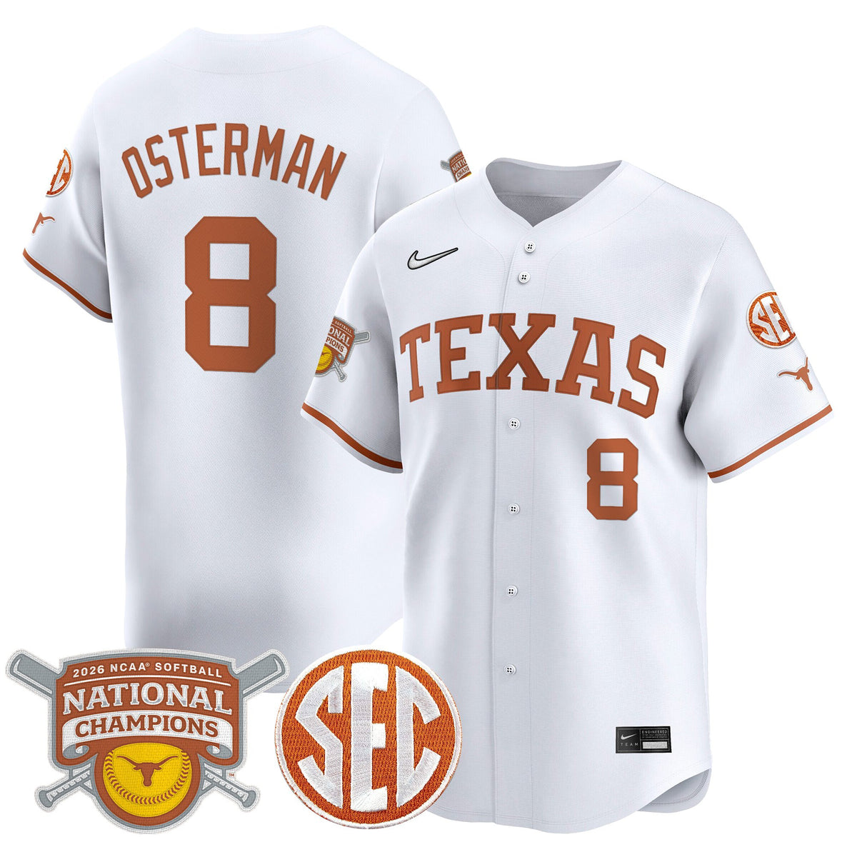 Men's size - Texas Longhorns 2026 Softball National Champions Vapor Premier Limited Jersey - All Stitched