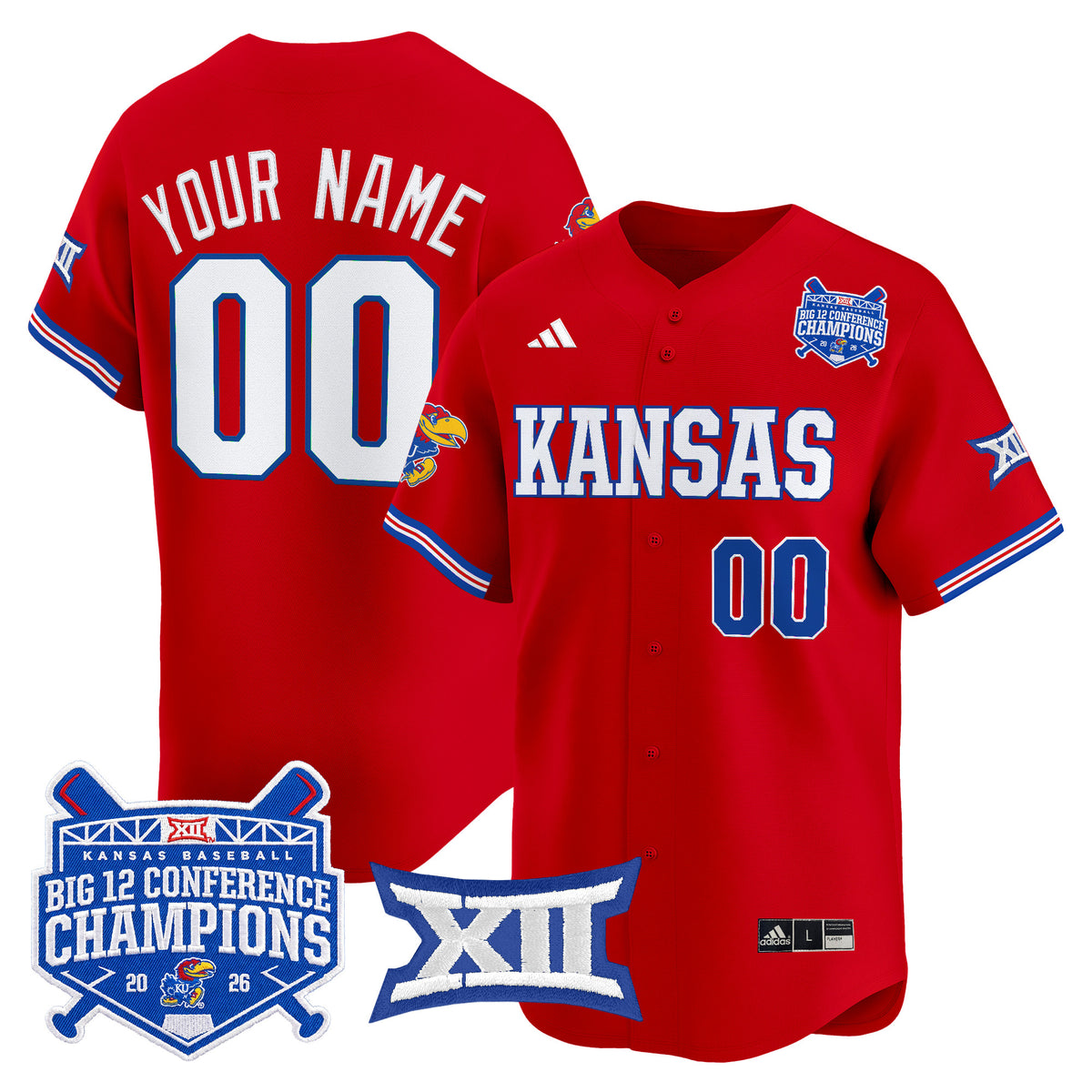 Kansas Jayhawks Baseball Big 12 Conference Champions 2026 Vapor Premier Limited Custom Jersey - All Stitched