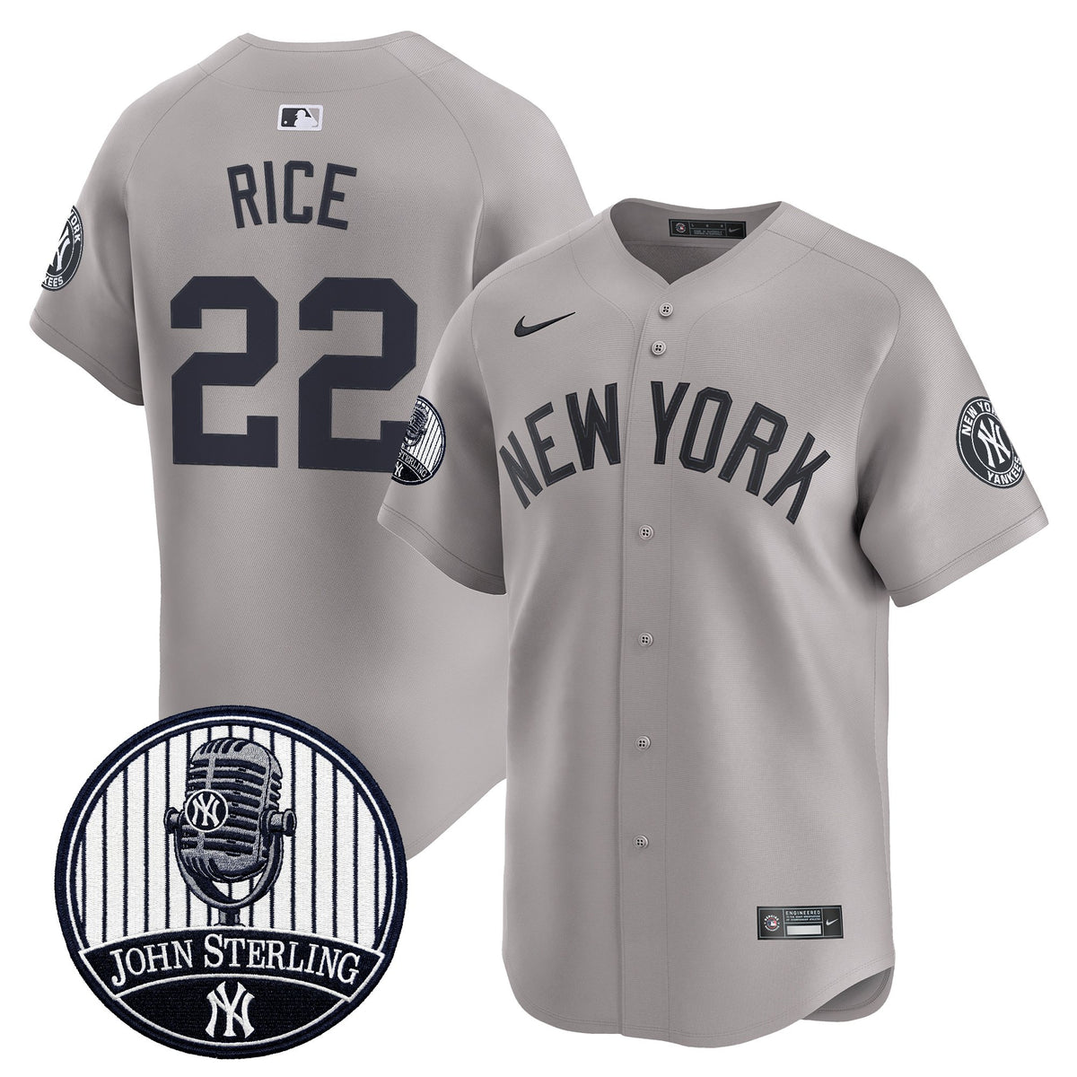 Men's Yankees John Sterling "The Voice of the Yankees" Tribute Patch Vapor Premier Limited Jersey V2 - All Stitched
