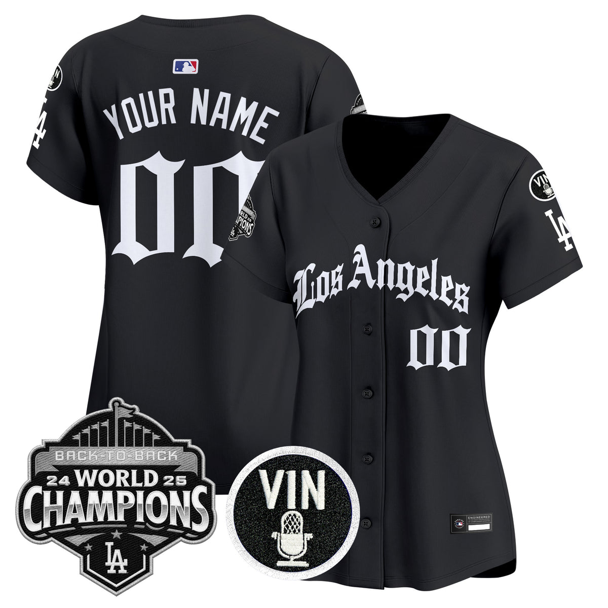 Dodgers 2025 Back-To-Back Champions Vapor Premier Limited Custom Jersey - LA Gothic Edition - All Stitched