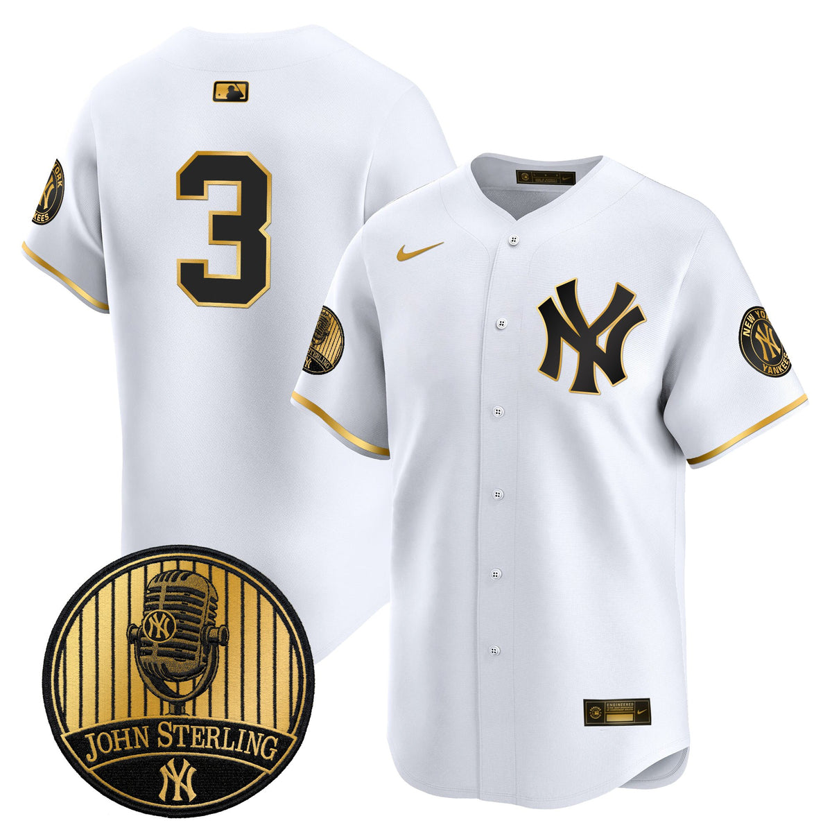 Men's Yankees John Sterling "The Voice of the Yankees" Tribute Patch Vapor Premier Limited Jersey V3 - All Stitched