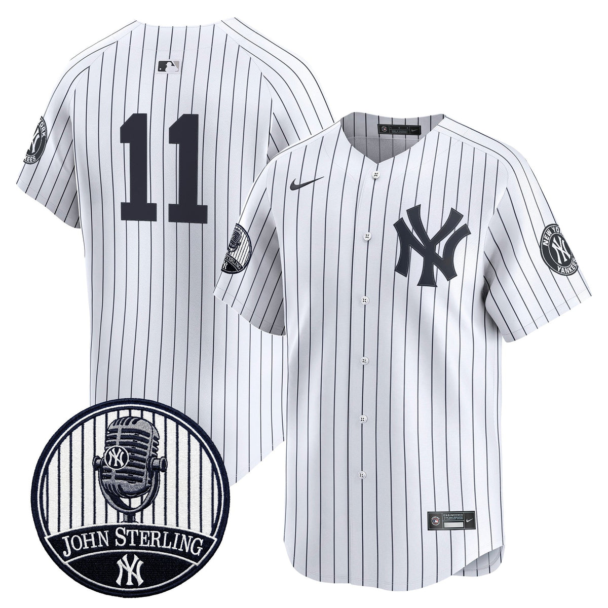 Men's Yankees John Sterling "The Voice of the Yankees" Tribute Patch Vapor Premier Limited Jersey V3 - All Stitched