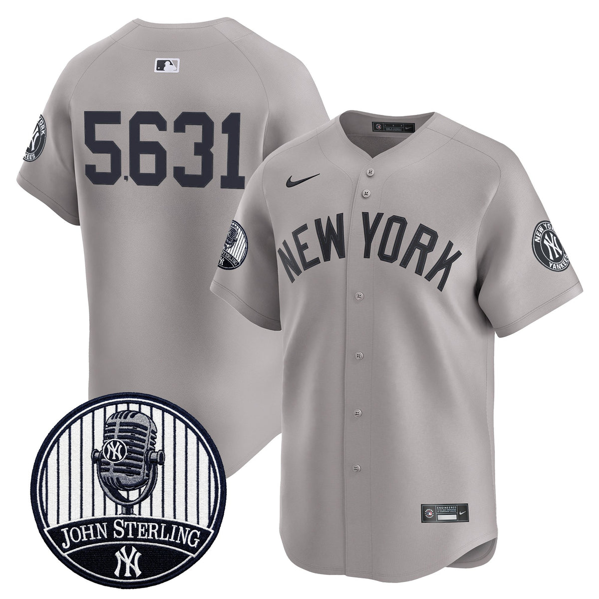Men's Yankees John Sterling "The Voice of the Yankees" Tribute Patch Vapor Premier Limited Jersey V3 - All Stitched