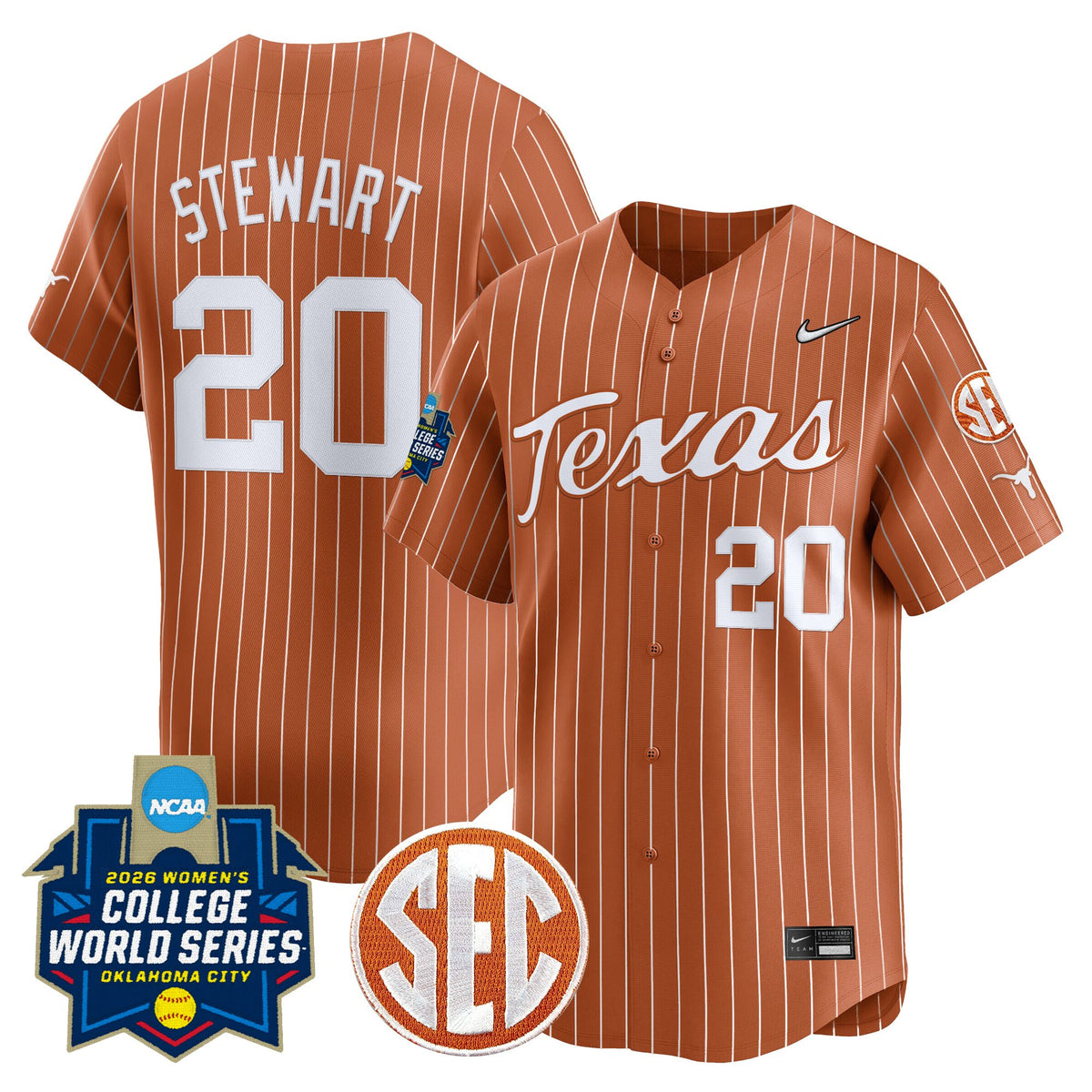 Men's size - Texas Longhorns Softball 2026 World Series (WCWS) Vapor Premier Limited Jersey - All Stitched