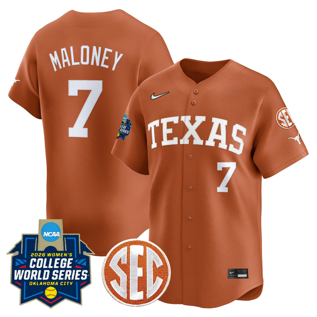 Men's size - Texas Longhorns Softball 2026 World Series (WCWS) Vapor Premier Limited Jersey - All Stitched