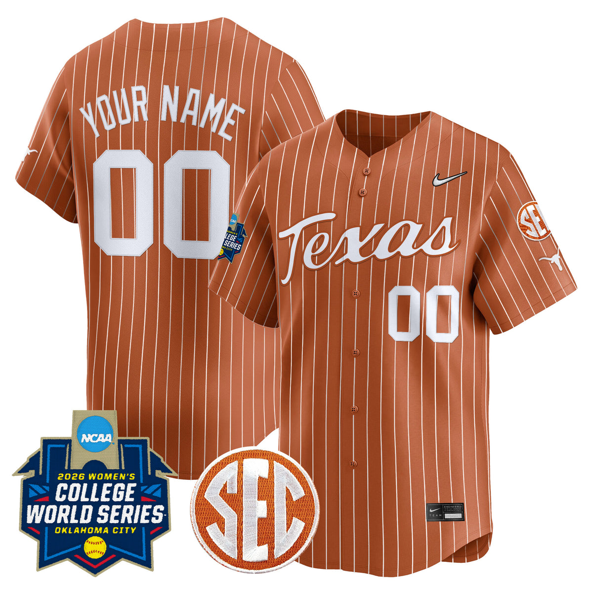 Texas Longhorns Softball 2026 World Series (WCWS) Vapor Premier Limited Custom Jersey - All Stitched