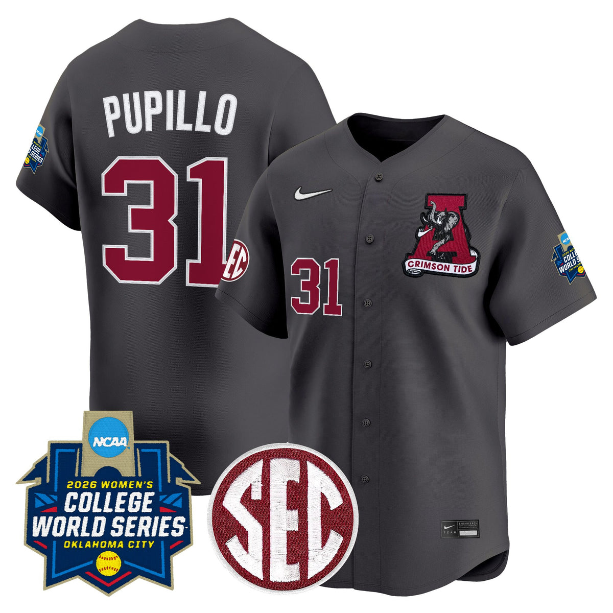 Men's Size - Alabama Softball 2026 World Series (WCWS) Vapor Premier Limited Jersey - All Stitched