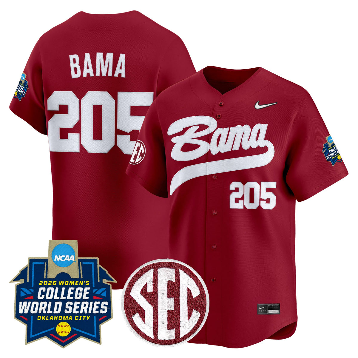 Men's Size - Alabama Softball 2026 World Series (WCWS) Vapor Premier Limited Jersey - All Stitched