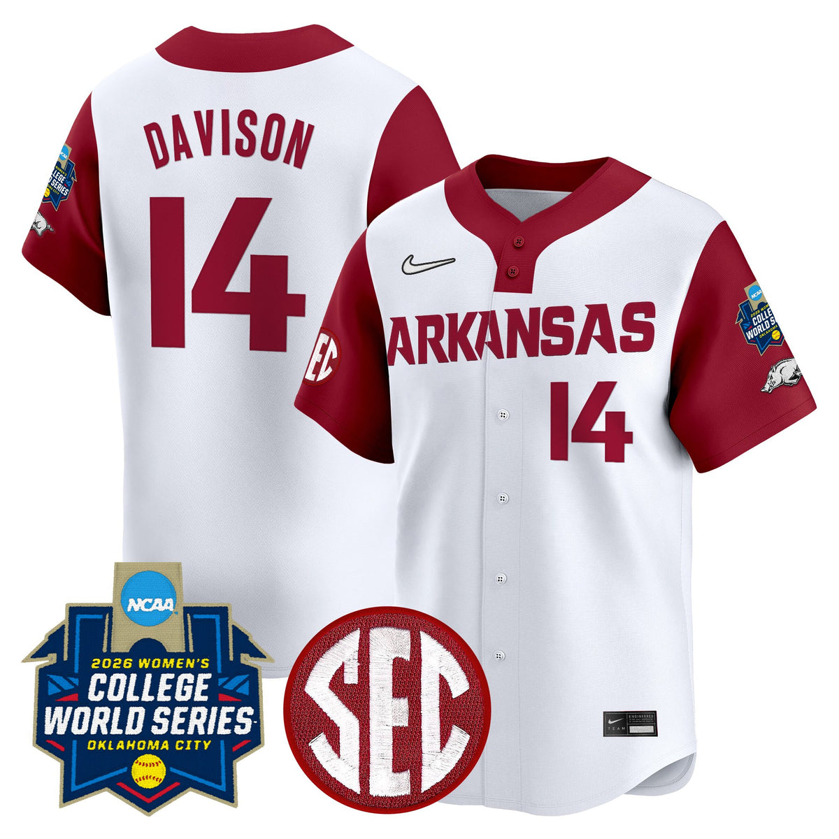 Men's Size - Arkansas Softball 2026 World Series (WCWS) Vapor Premier Limited Jersey - All Stitched