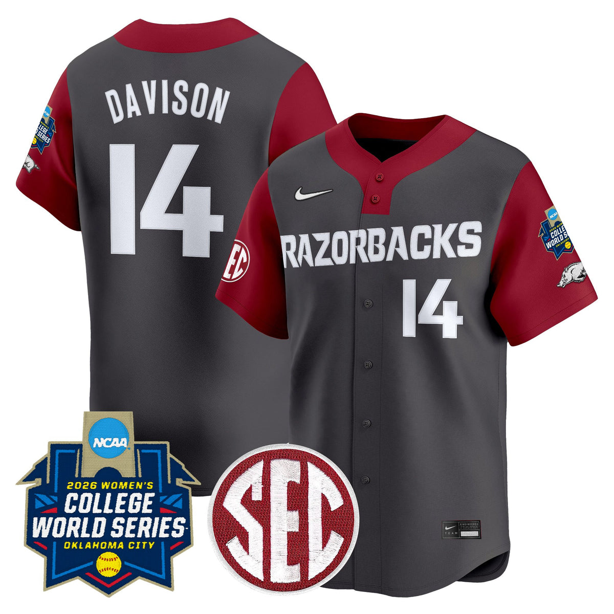 Men's Size - Arkansas Softball 2026 World Series (WCWS) Vapor Premier Limited Jersey - All Stitched