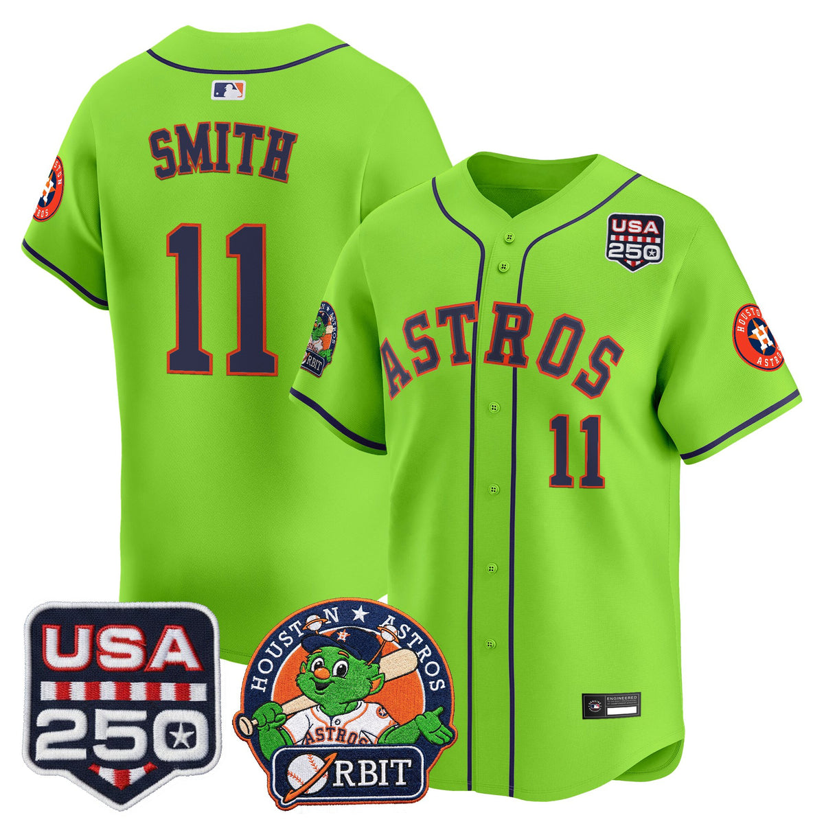 Men's Astros Orbit & 250 America Patch Vapor Premier Limited Jersey - All Stitched