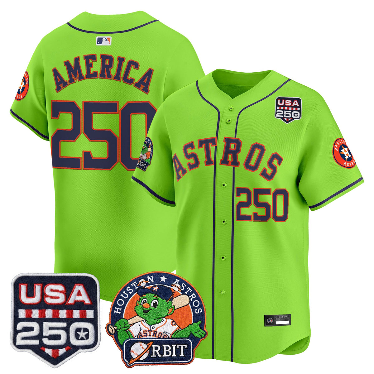 Men's Astros Orbit & 250 America Patch Vapor Premier Limited Jersey - All Stitched