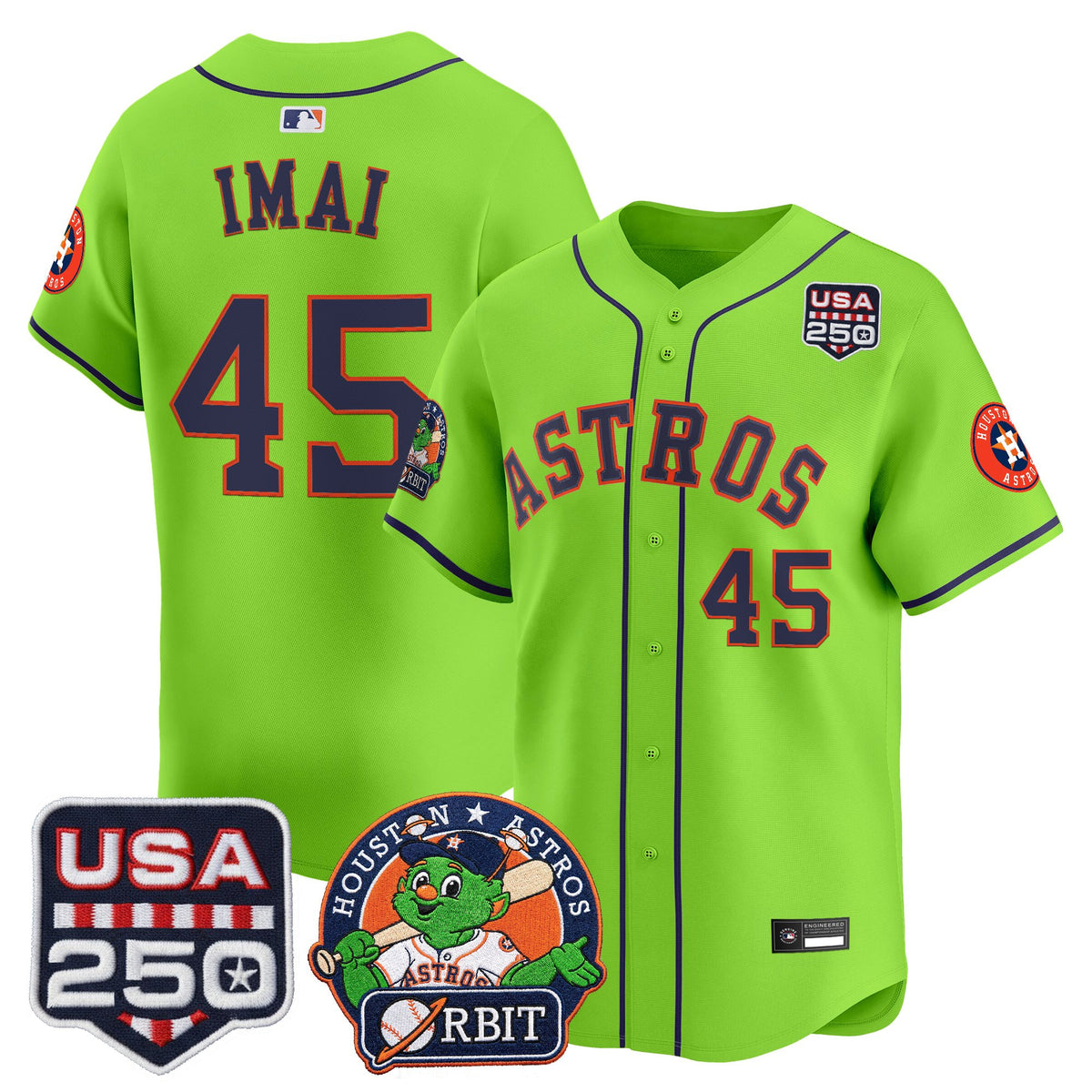 Men's Astros Orbit & 250 America Patch Vapor Premier Limited Jersey - All Stitched