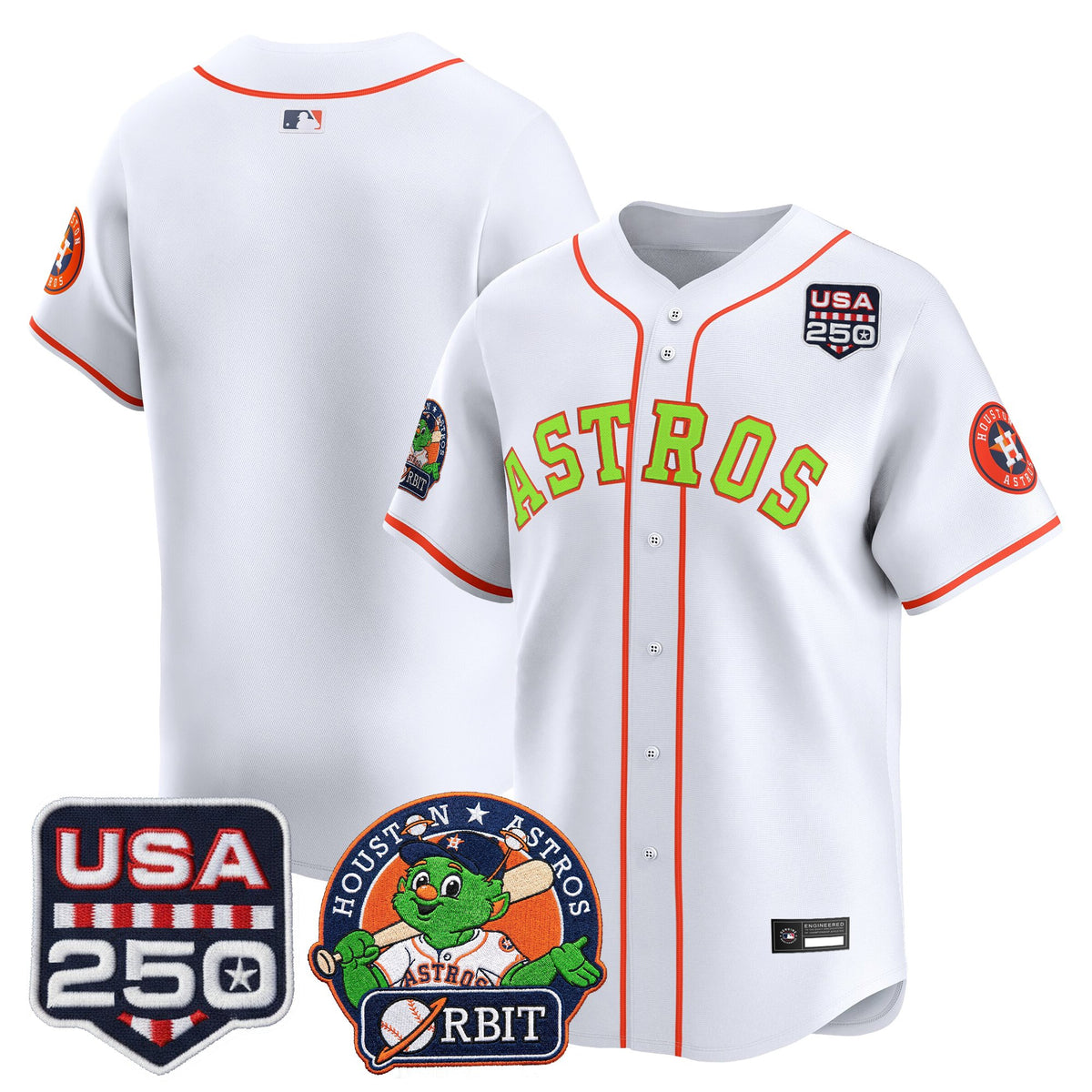 Men's Astros Orbit & 250 America Patch Vapor Premier Limited Jersey - All Stitched