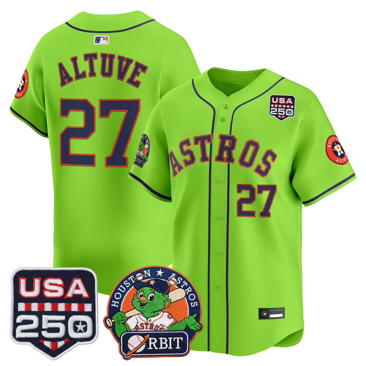 Men's Astros Orbit & 250 America Patch Vapor Premier Limited Jersey - All Stitched