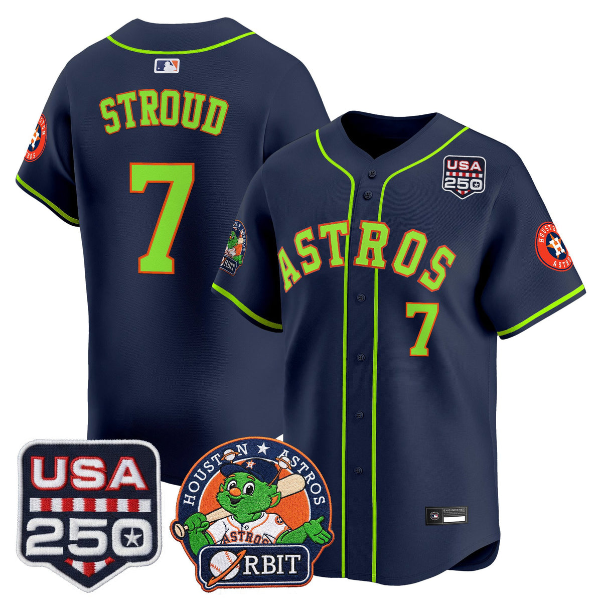 Men's Astros Orbit & 250 America Patch Vapor Premier Limited Jersey - All Stitched