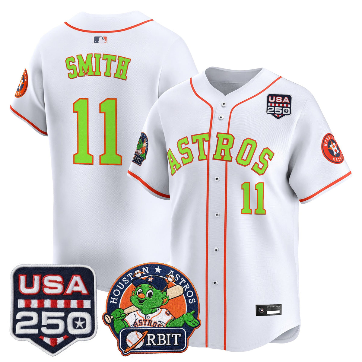 Men's Astros Orbit & 250 America Patch Vapor Premier Limited Jersey - All Stitched