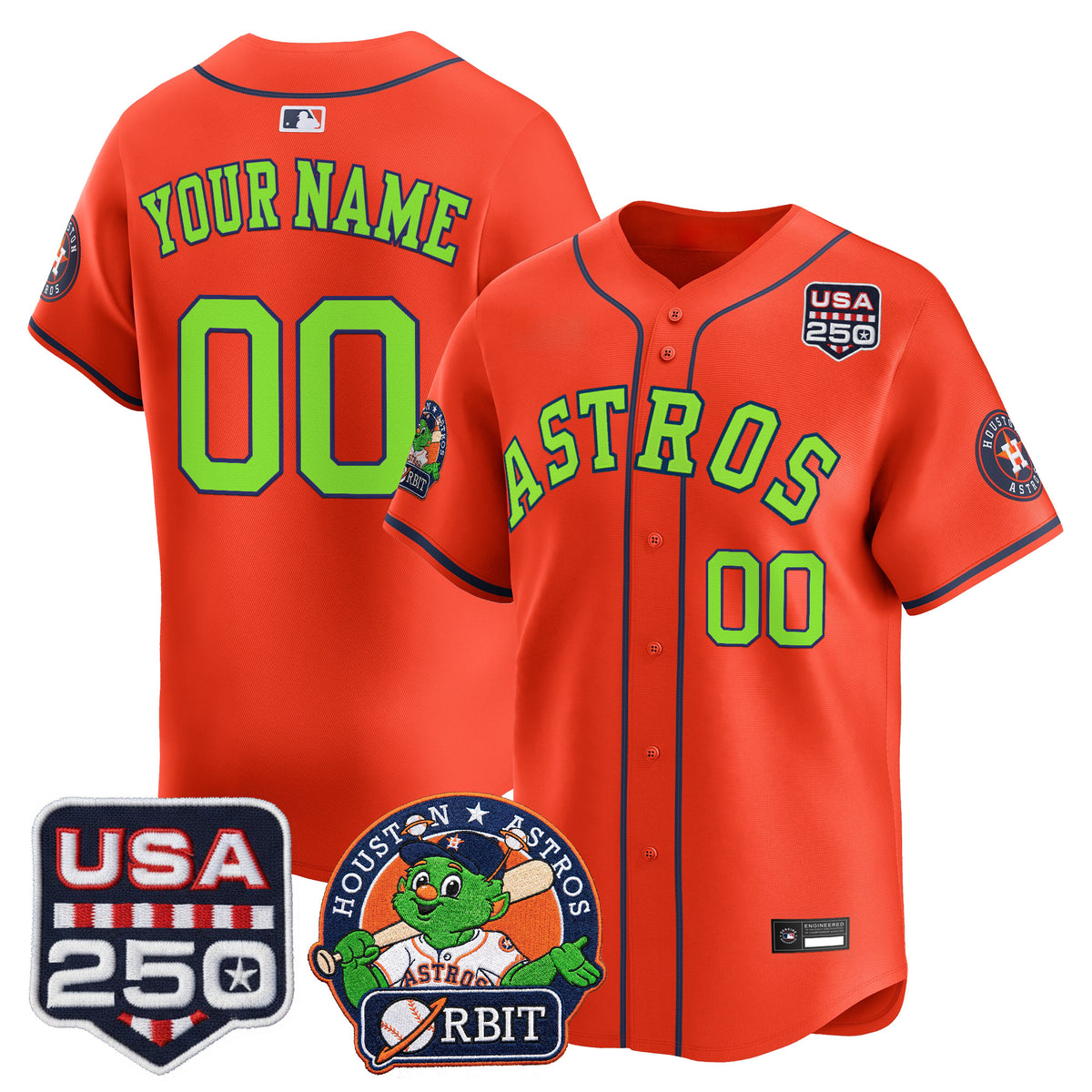 Astros Orbit & 250 America Patch Vapor Premier Limited Custom Jersey - All Stitched