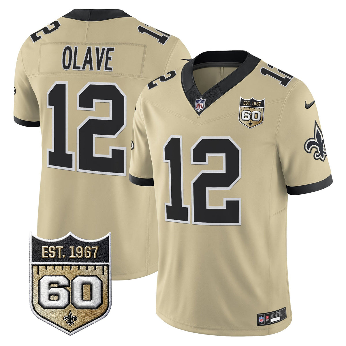 Men's New Orleans Saints 60th Anniversary Patch Vapor Jersey - Gameday Golds Edition - All Stitched