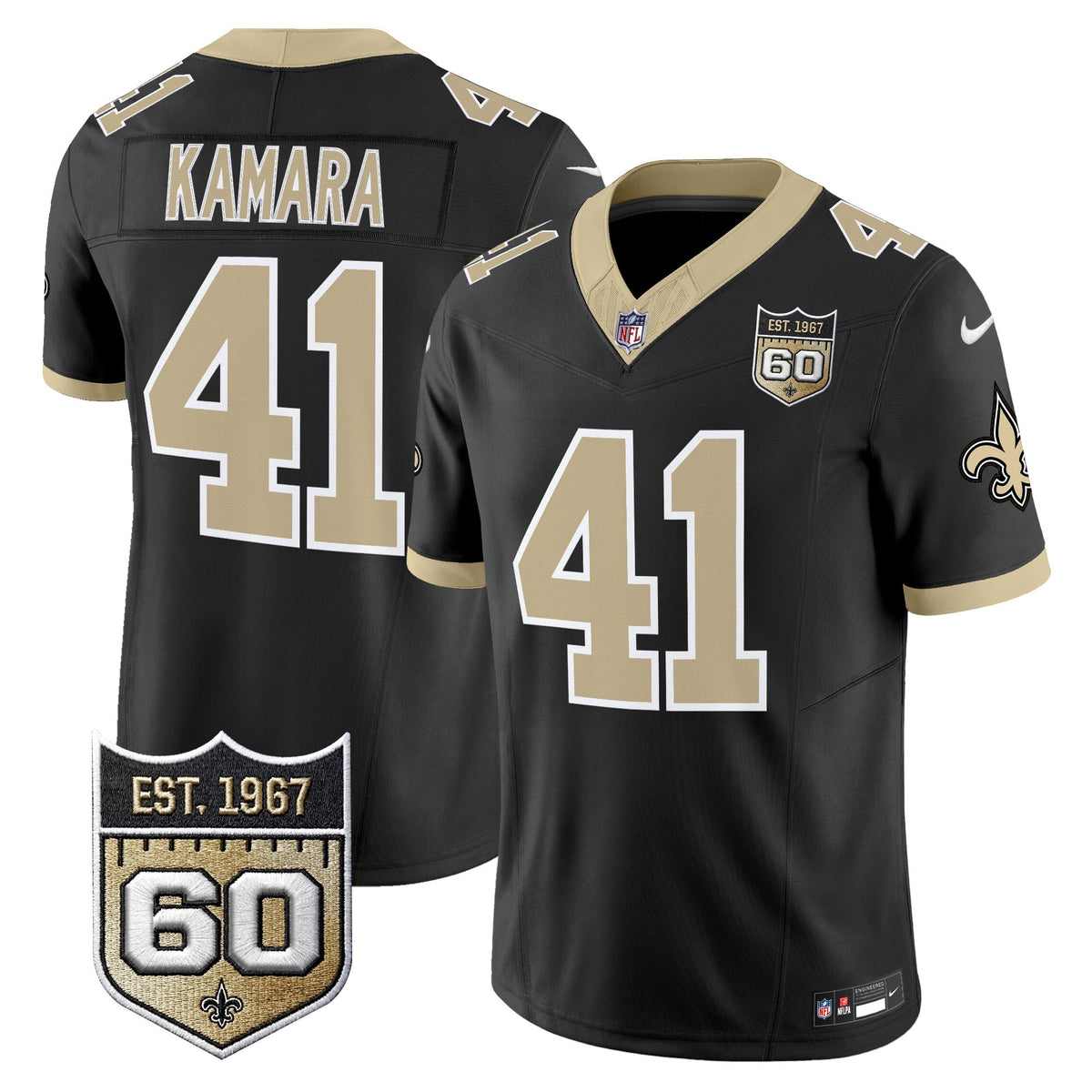 Men's New Orleans Saints 60th Anniversary Patch Vapor Jersey - Gameday Golds Edition - All Stitched