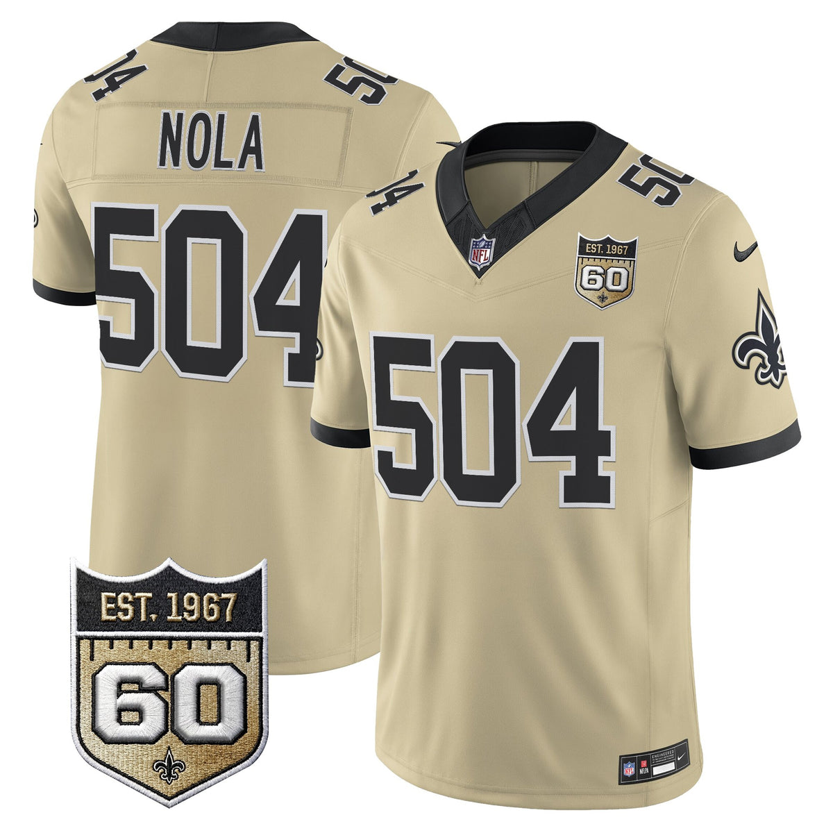 Men's New Orleans Saints 60th Anniversary Patch Vapor Jersey - Gameday Golds Edition - All Stitched