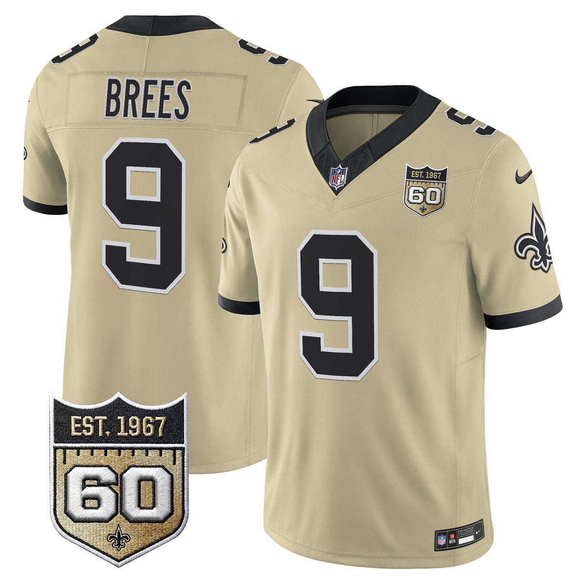 Men's New Orleans Saints 60th Anniversary Patch Vapor Jersey - Gameday Golds Edition - All Stitched