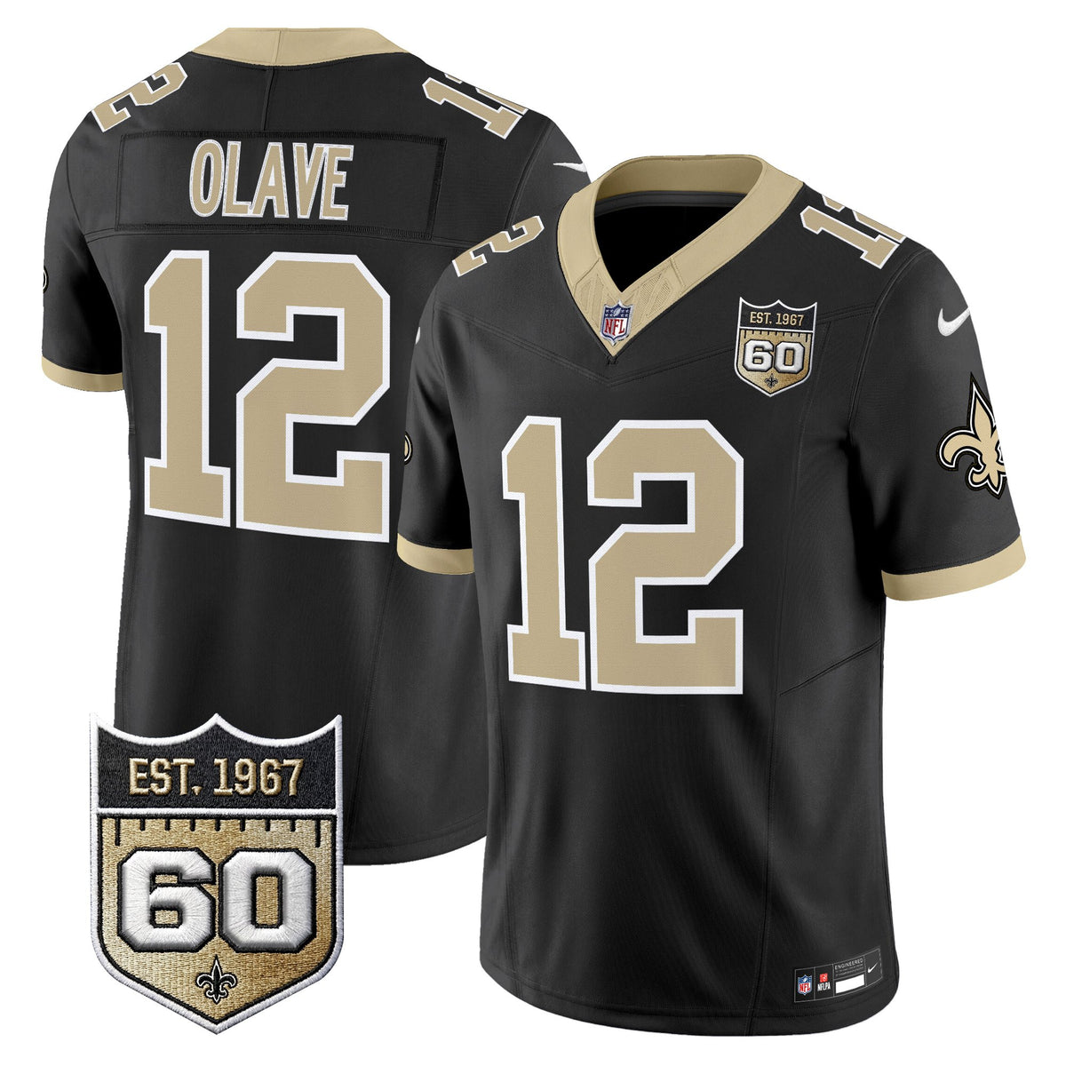 Men's New Orleans Saints 60th Anniversary Patch Vapor Jersey - Gameday Golds Edition - All Stitched