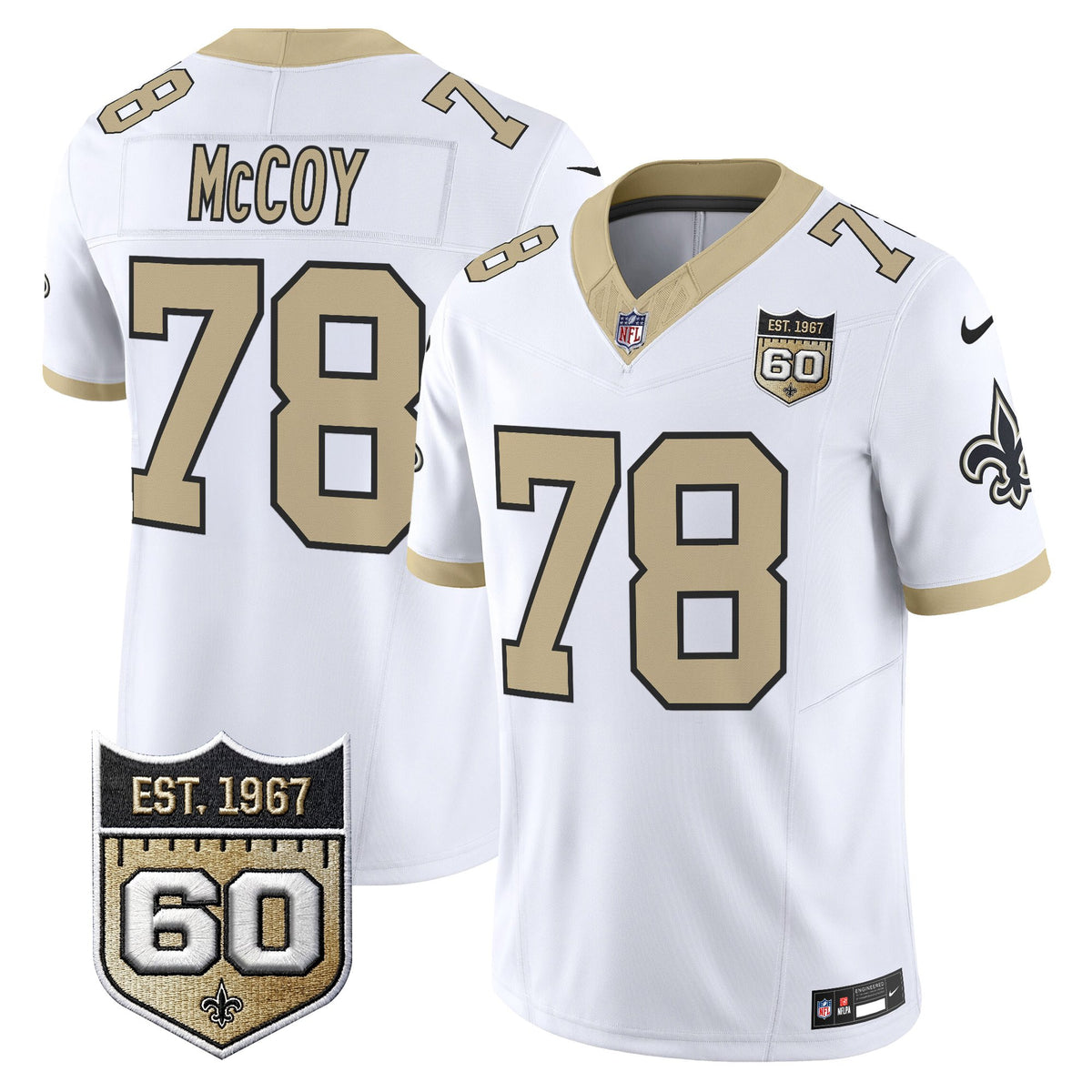 Men's New Orleans Saints 60th Anniversary Patch Vapor Jersey - Gameday Golds Edition - All Stitched