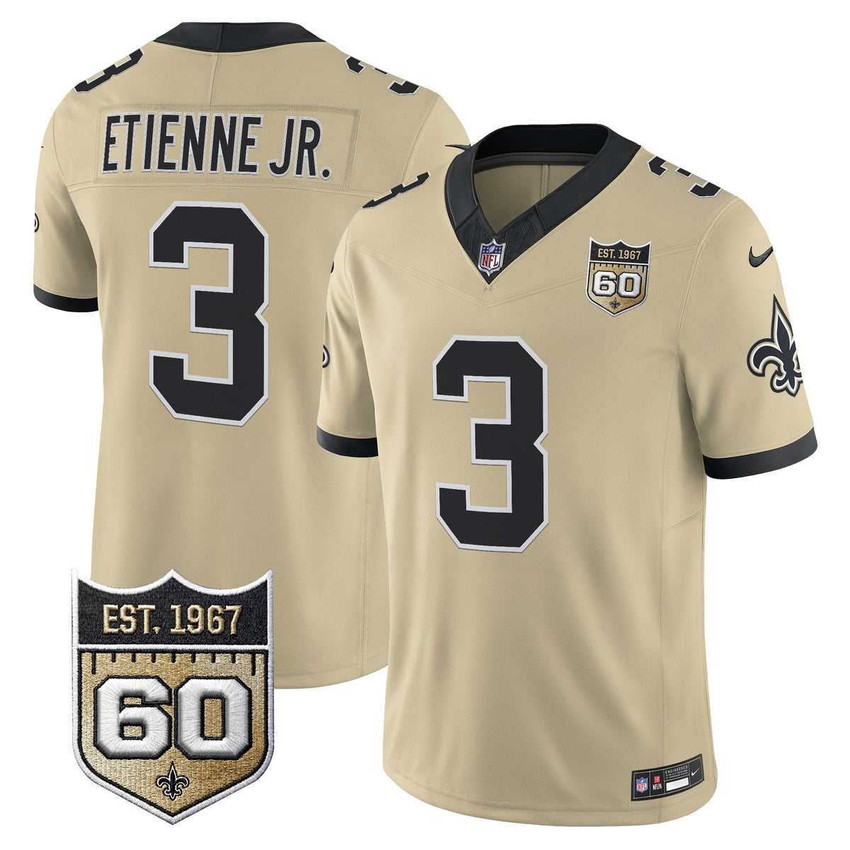 Men's New Orleans Saints 60th Anniversary Patch Vapor Jersey - Gameday Golds Edition - All Stitched