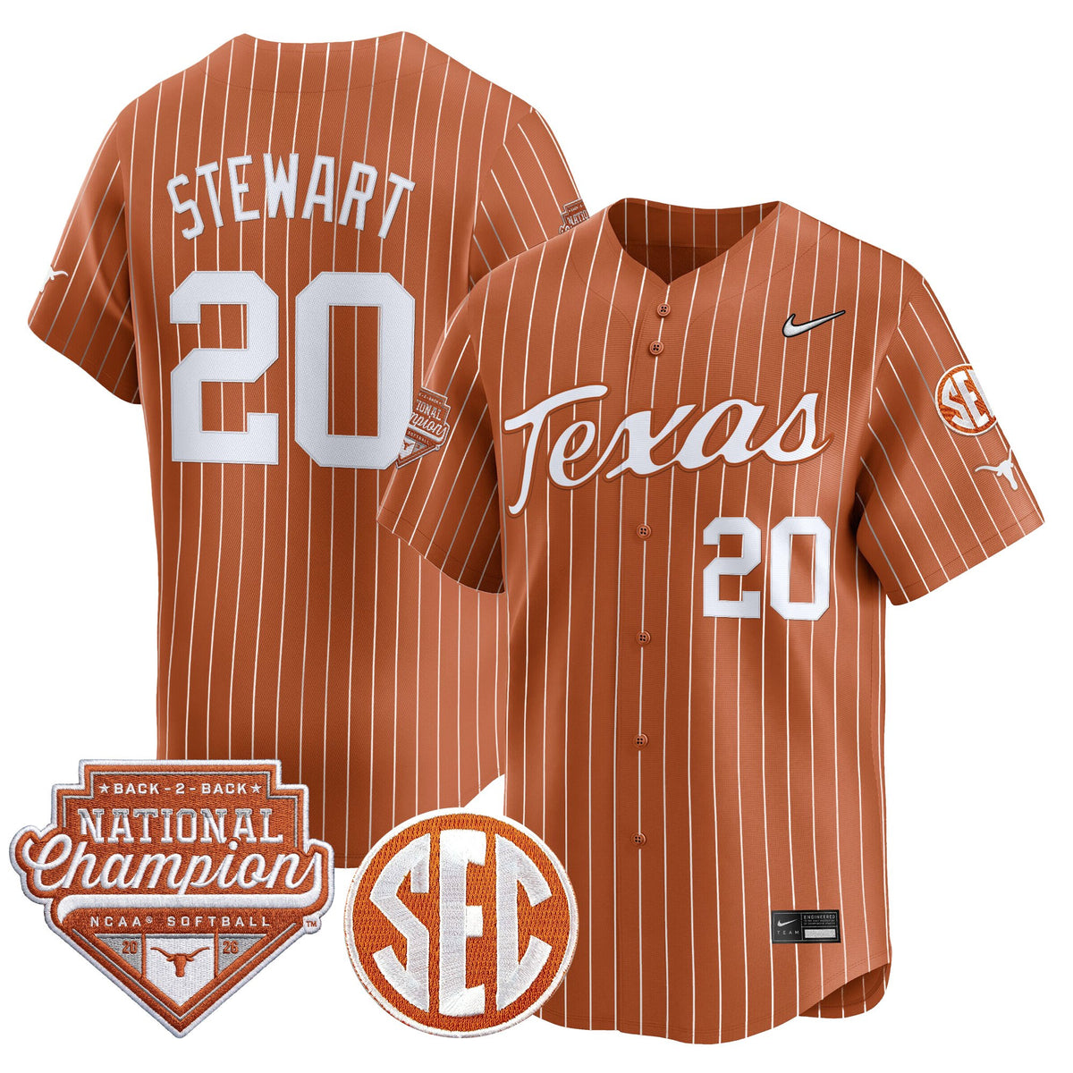 Men's Size - Texas Longhorns 2026 Back-To-Back World Series (WCWS) Champions Vapor Premier Limited Jersey - All Stitched