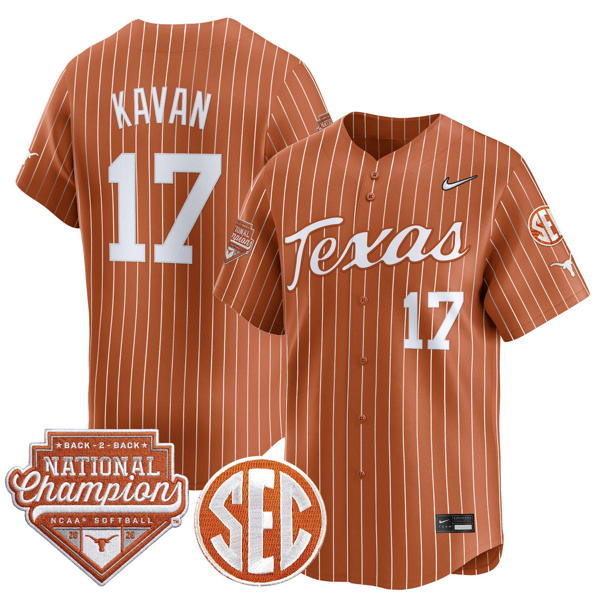 Men's Size - Texas Longhorns 2026 Back-To-Back World Series (WCWS) Champions Vapor Premier Limited Jersey - All Stitched