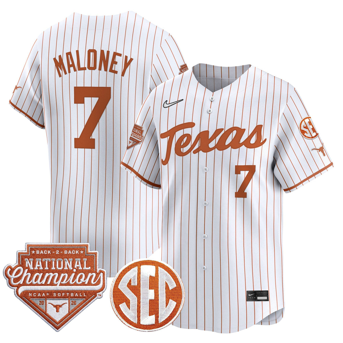 Men's Size - Texas Longhorns 2026 Back-To-Back World Series (WCWS) Champions Vapor Premier Limited Jersey - All Stitched