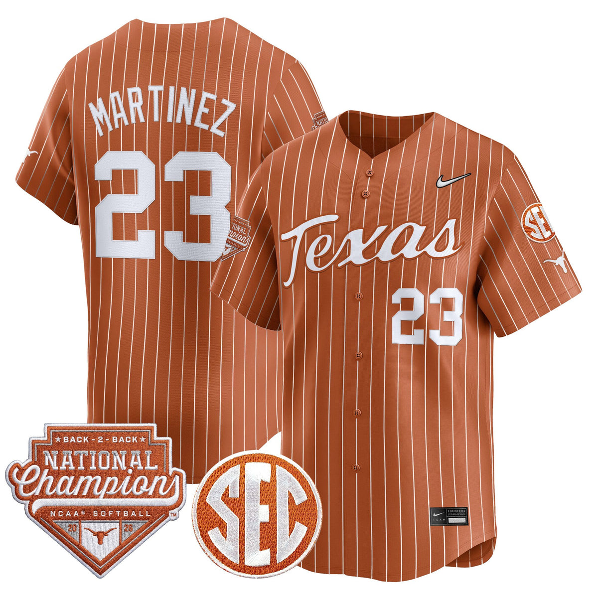 Men's Size - Texas Longhorns 2026 Back-To-Back World Series (WCWS) Champions Vapor Premier Limited Jersey - All Stitched