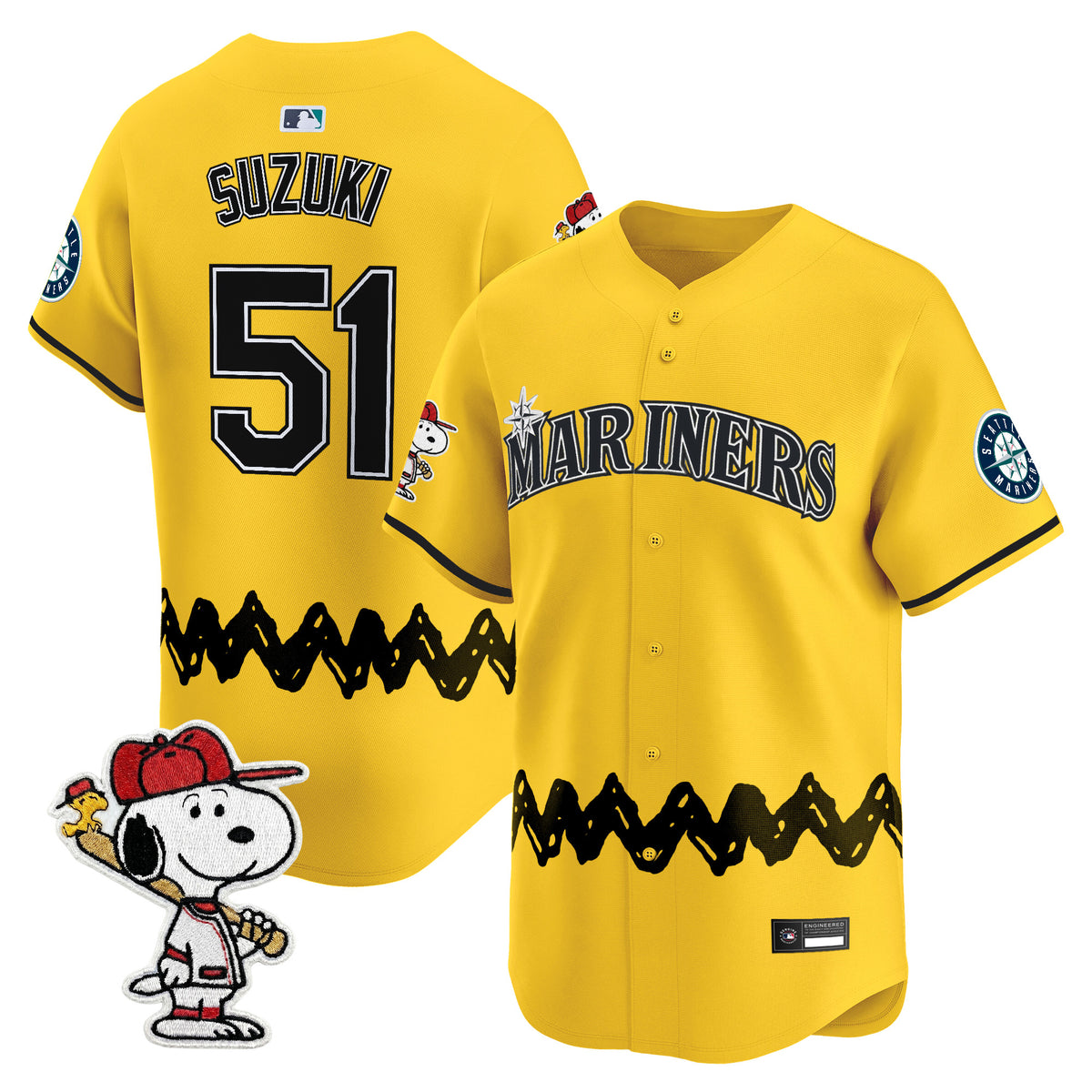 Men's Seattle Mariners x Peanuts Vapor Premier Limited Jersey - Stitched