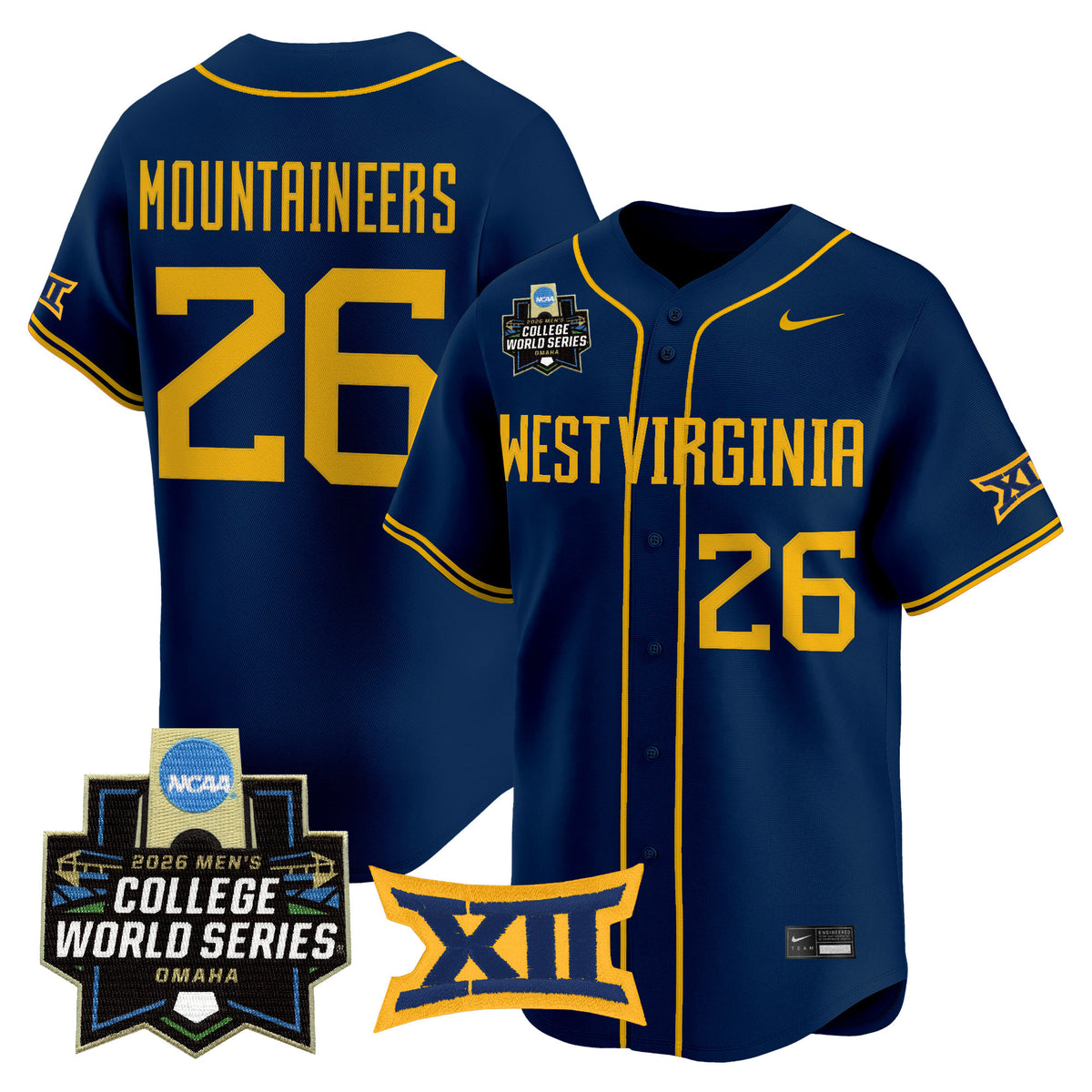 Men's West Virginia Mountaineers 2026 World Series Patch Vapor Premier Limited Jersey - All Stitched