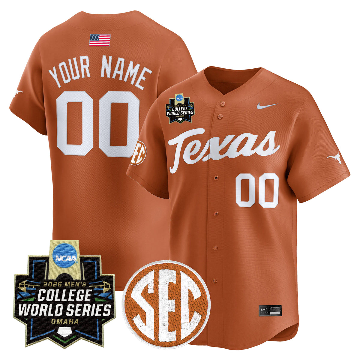 Texas Longhorns 2026 World Series Vapor Premier Limited Custom Jersey - All Stitched