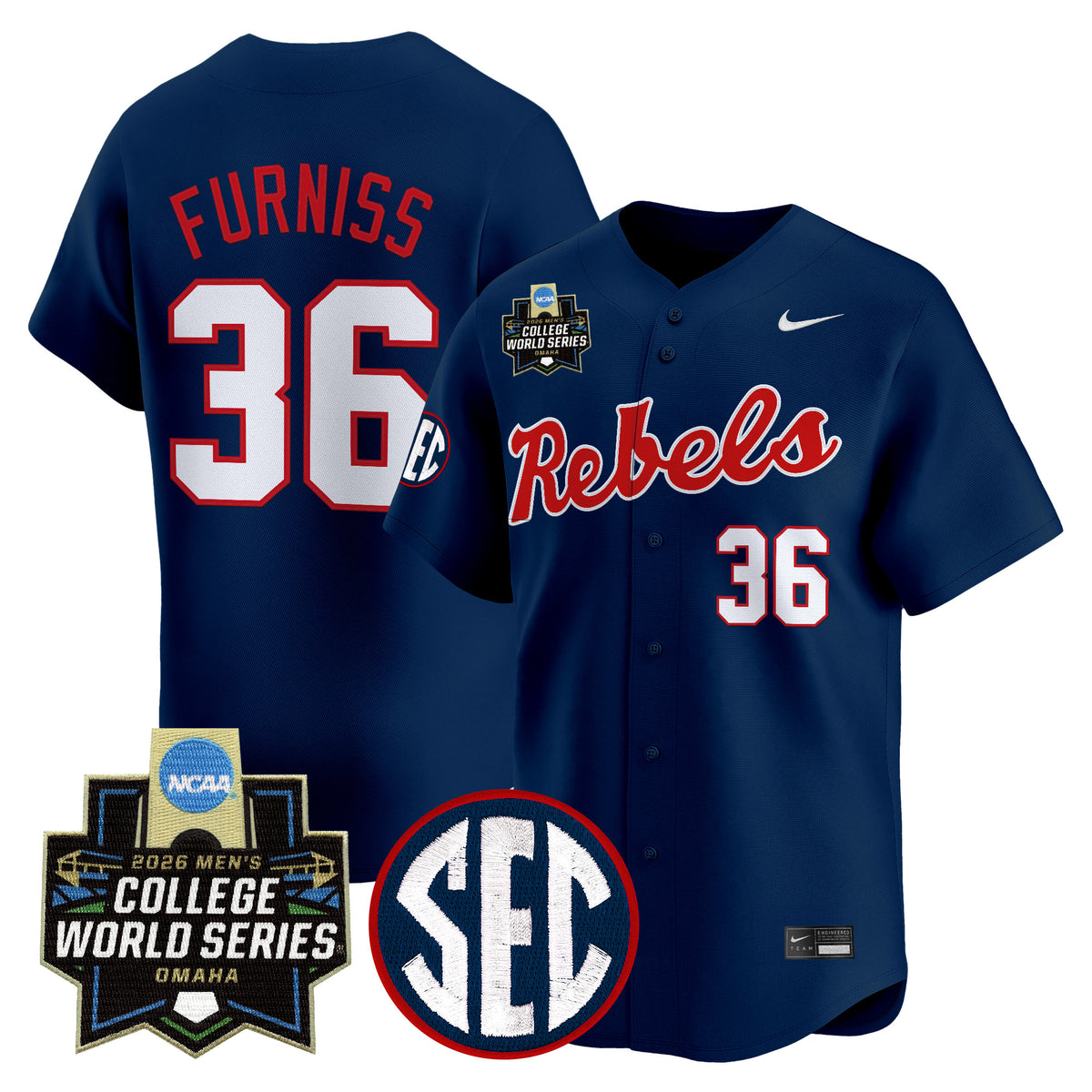 Men's Ole Miss Rebels 2026 World Series Vapor Premier Limited Jersey - All Stitched