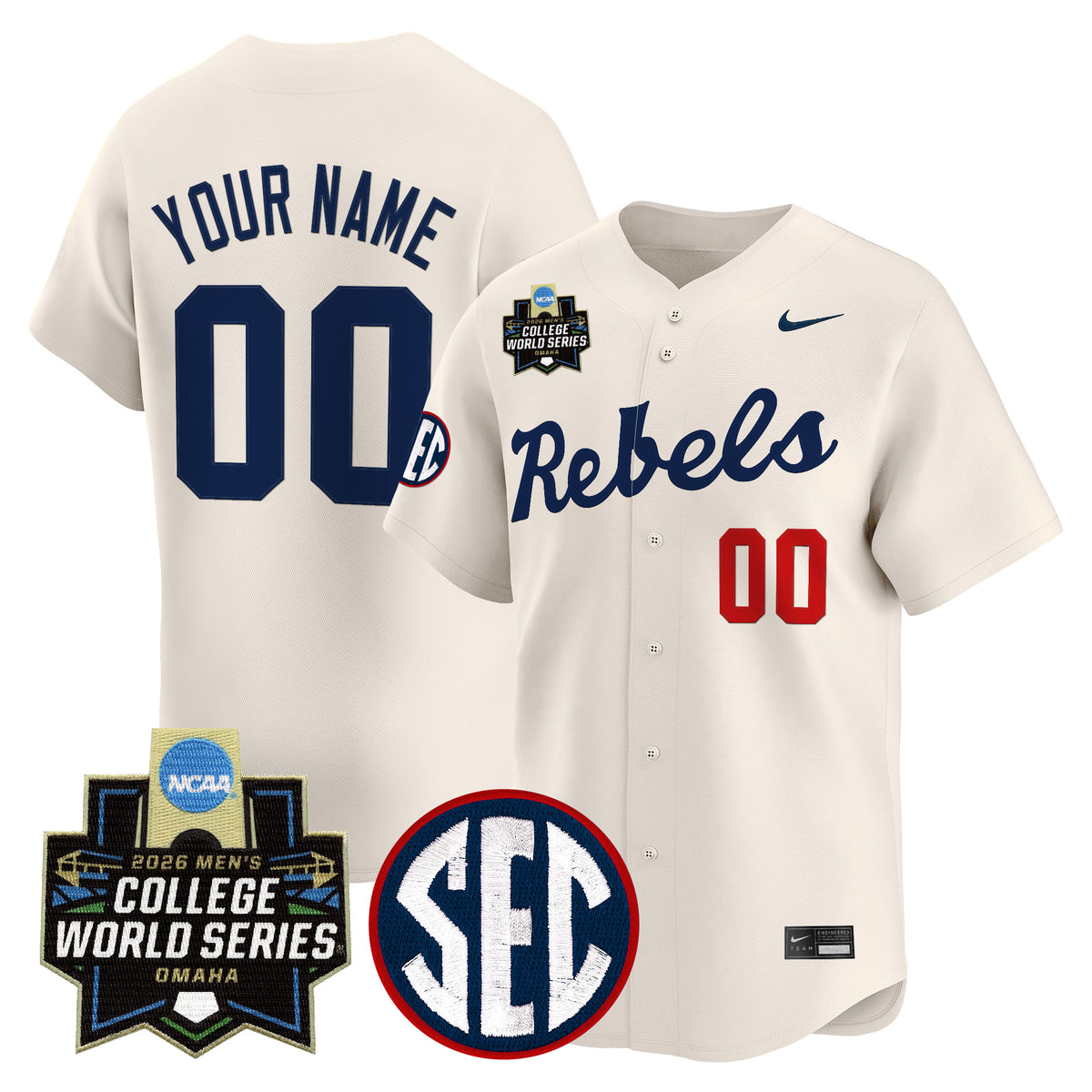 Ole Miss Rebels 2026 World Series Vapor Premier Limited Custom Jersey - All Stitched