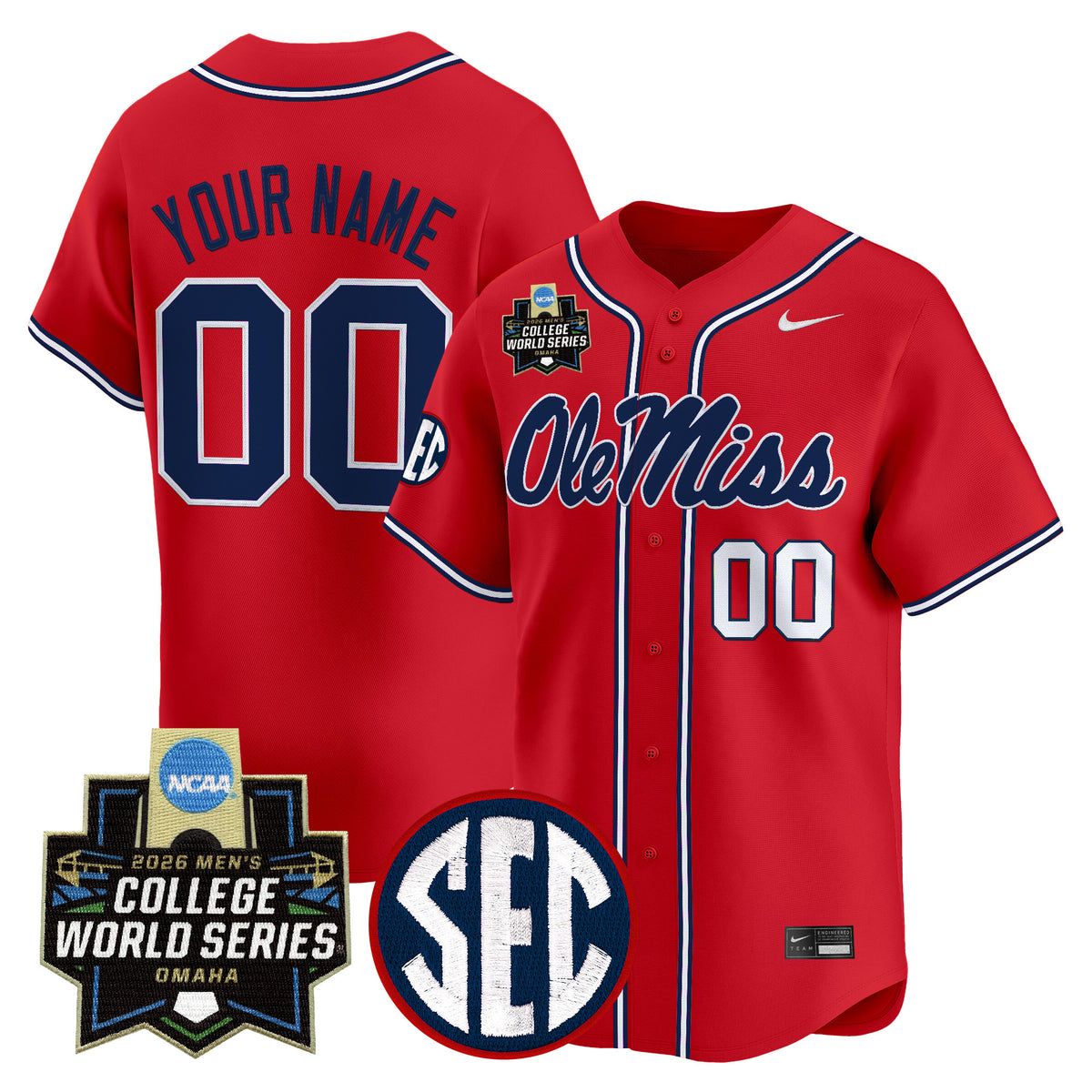 Ole Miss Rebels 2026 World Series Vapor Premier Limited Custom Jersey - All Stitched