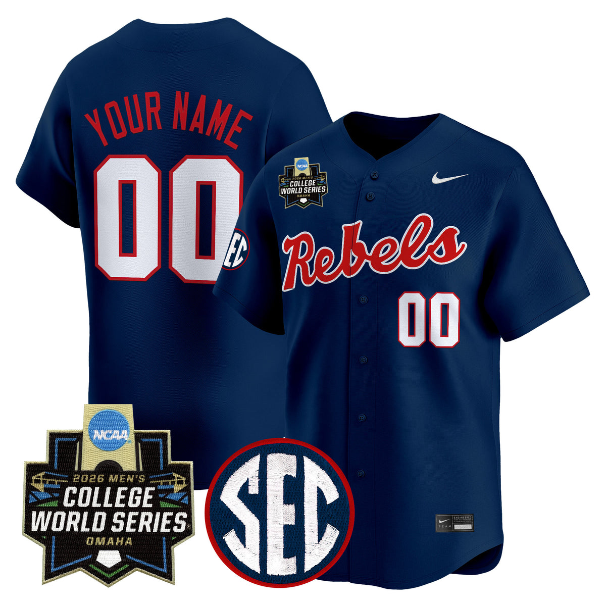 Ole Miss Rebels 2026 World Series Vapor Premier Limited Custom Jersey - All Stitched