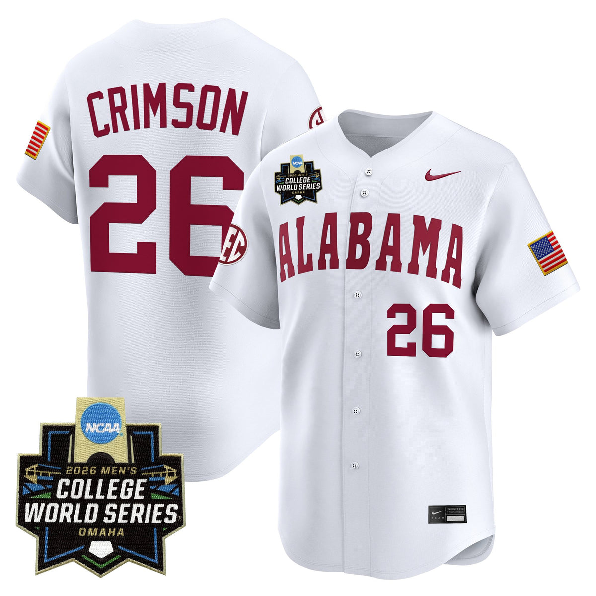 Men's Alabama Crimson Tide 2026 World Series Vapor Premier Limited Jersey - All Stitched