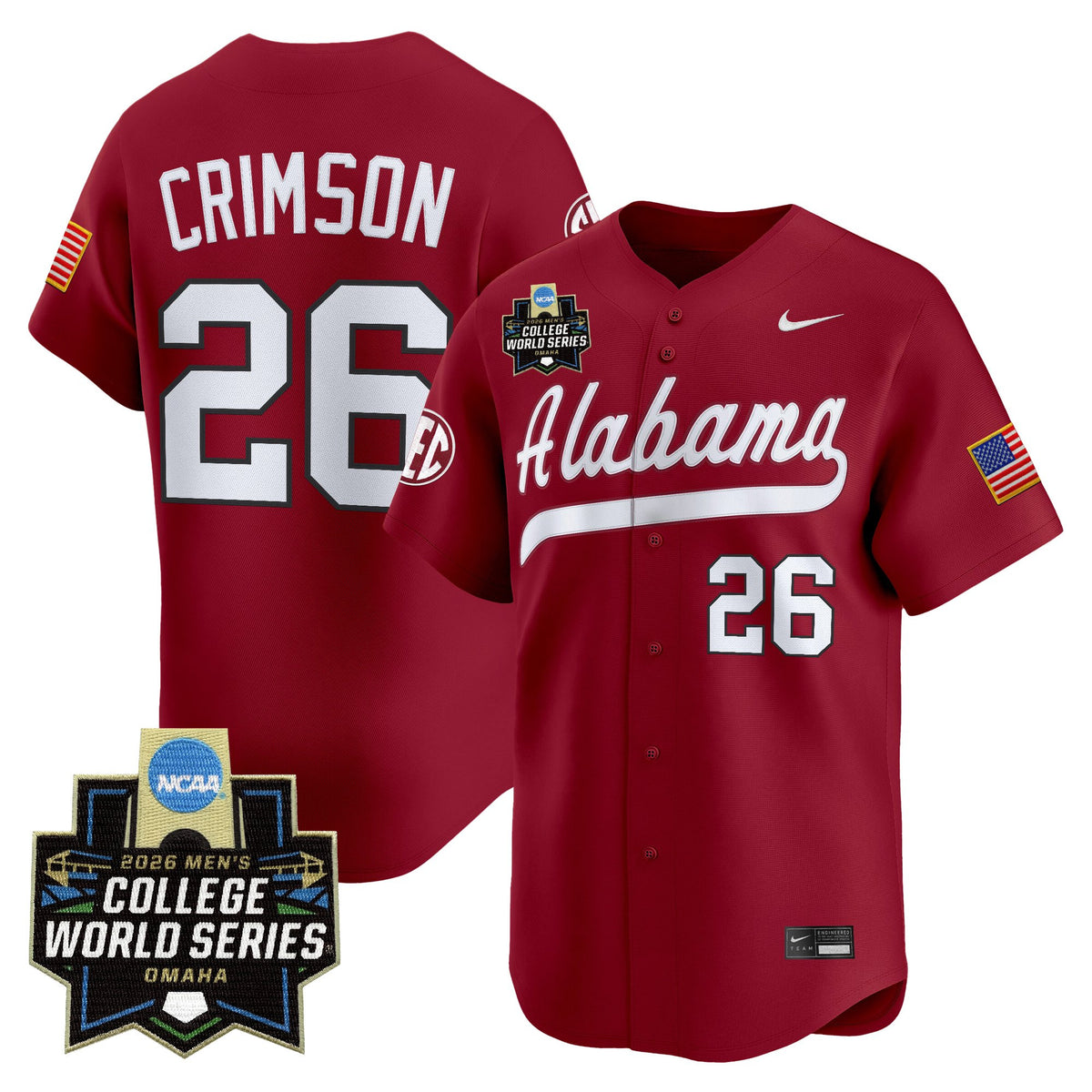 Men's Alabama Crimson Tide 2026 World Series Vapor Premier Limited Jersey V2 - All Stitched