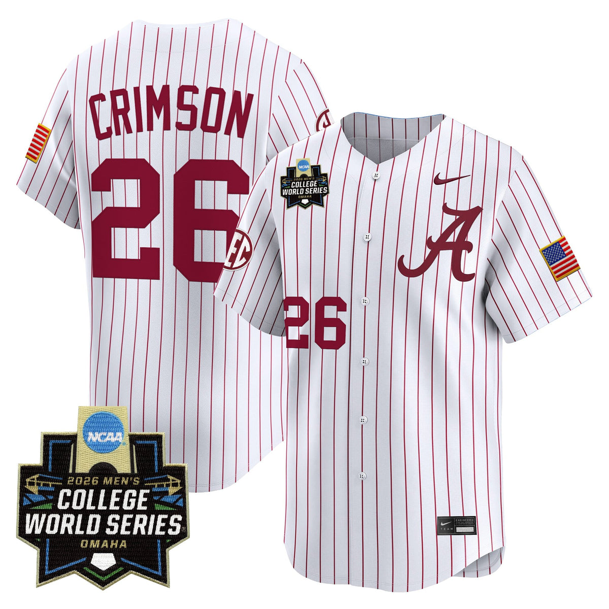 Men's Alabama Crimson Tide 2026 World Series Vapor Premier Limited Jersey V2 - All Stitched