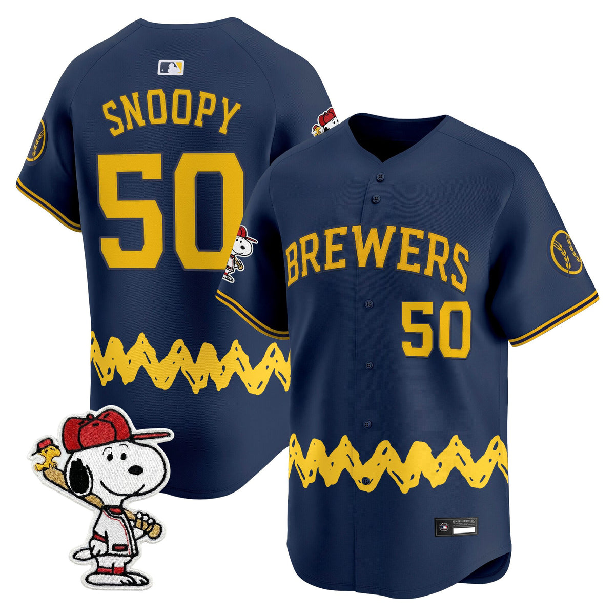 Men's Milwaukee Brewers x Peanuts Vapor Premier Limited Jersey - Stitched