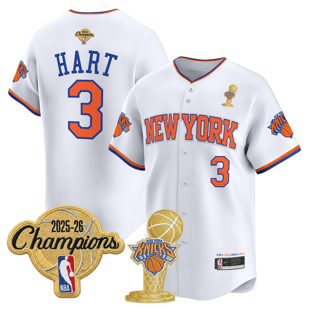 Men's New York Knicks 2026 Champions Patch Vapor Baseball Jersey - All Stitched